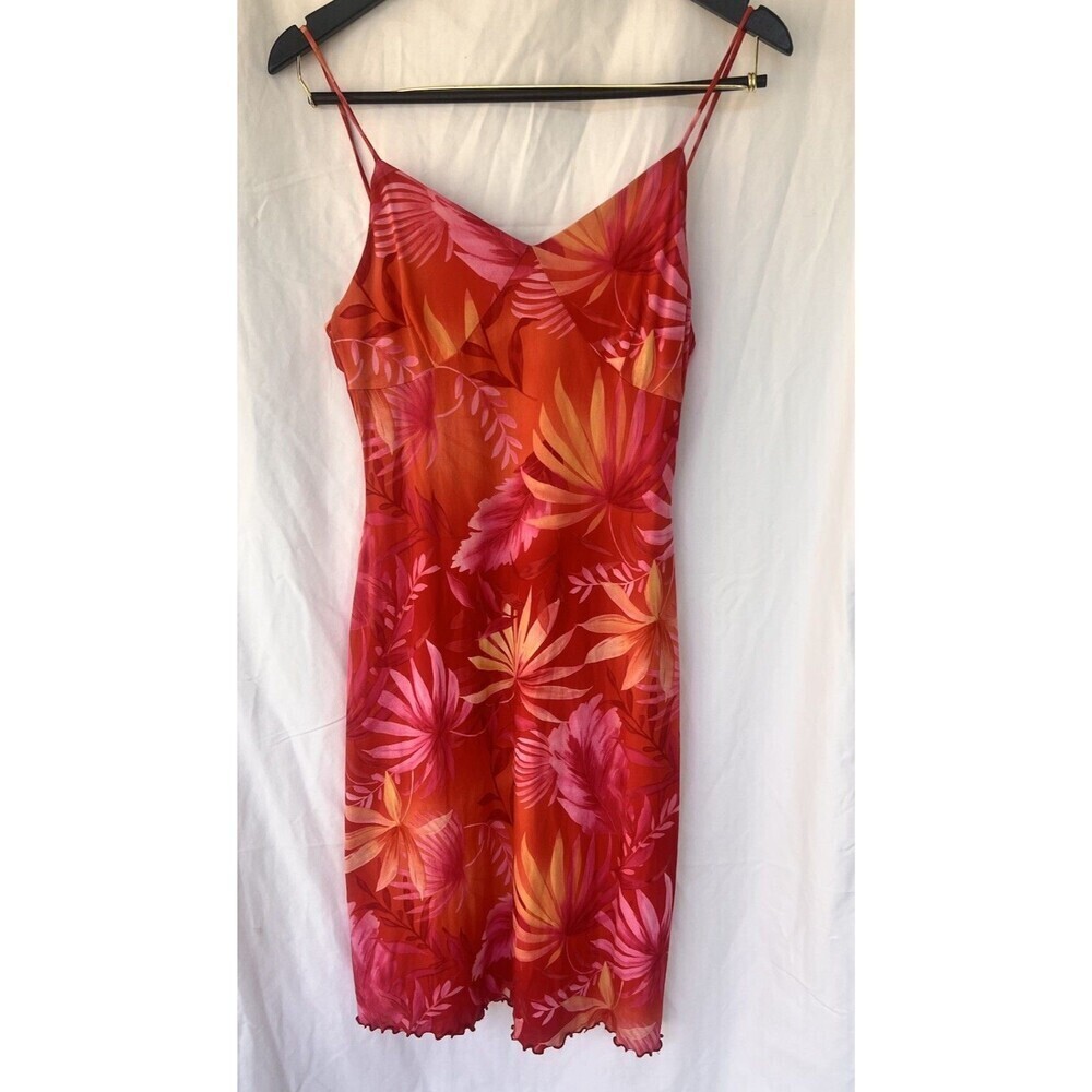 VTG Y2K Per Station Leaf Slip Dress Women’s Small Tropical Retro Summer Vacation